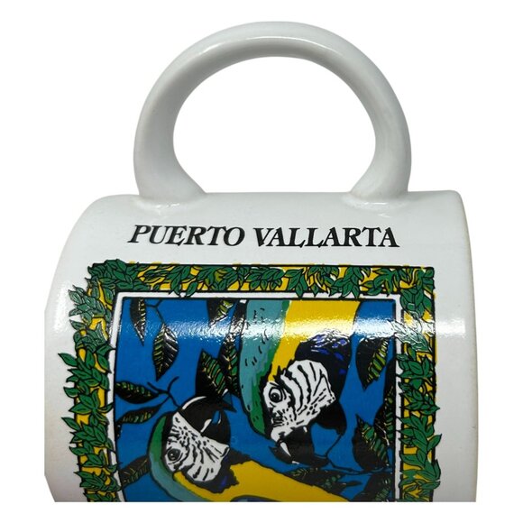 Puerto Vallarta White Ceramic Mug With Vibrant Parrot Design - Picture 2 of 9